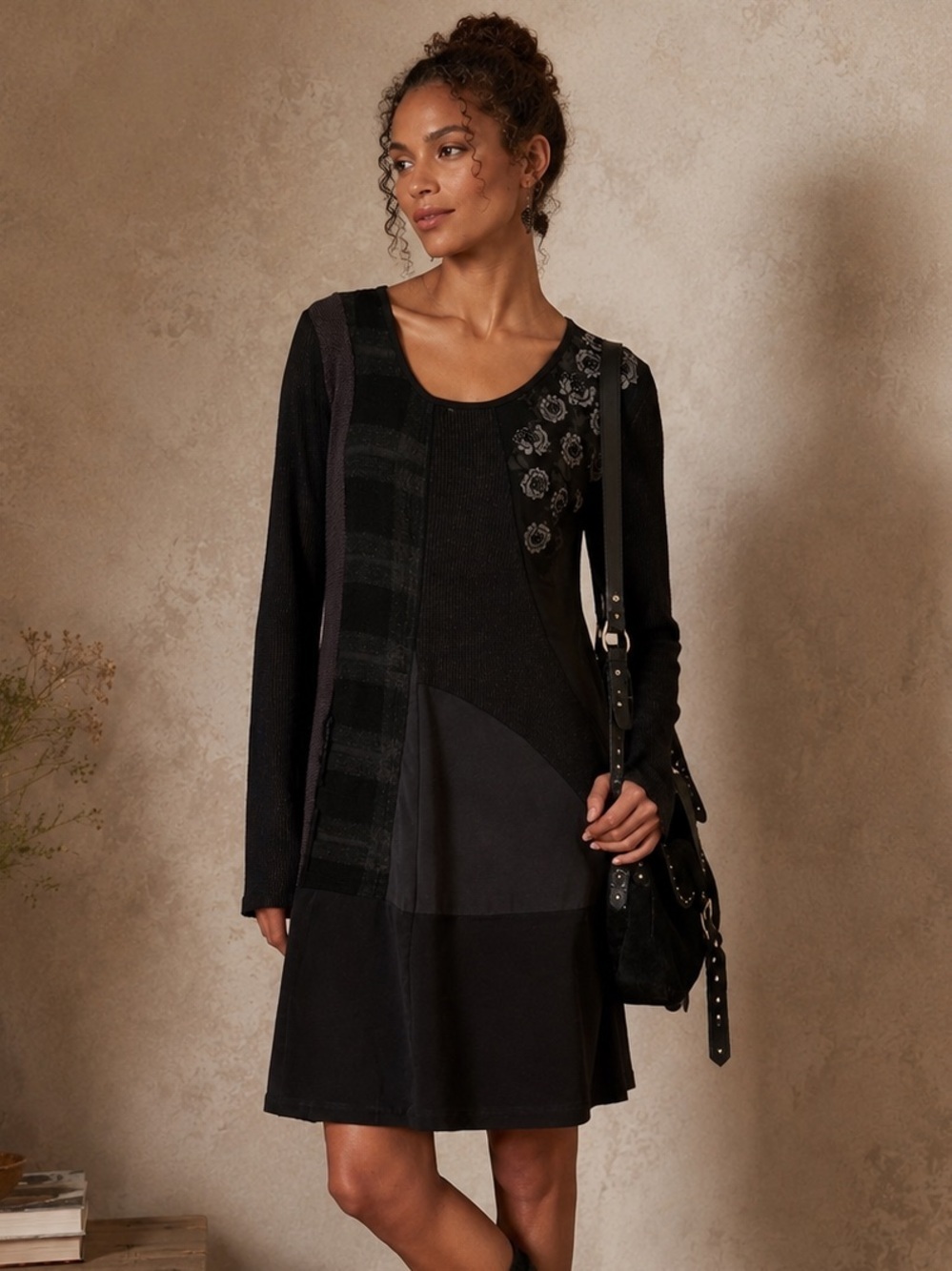 Angels Never Die Black Patchwork Sweater Dress